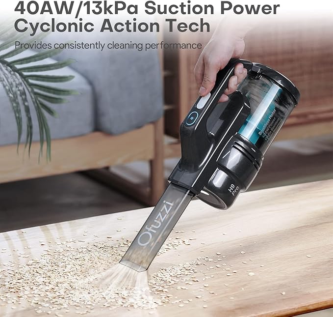 Ofuzzi H9 Pro Handheld Vacuum Cleaner, Extra-Long Crevice Tool, 40AW/13kPa Surging Suction, LED- Display&Light, Up to 30 Mins Runtime, Portable Vacuum for Home Cleaning, Black