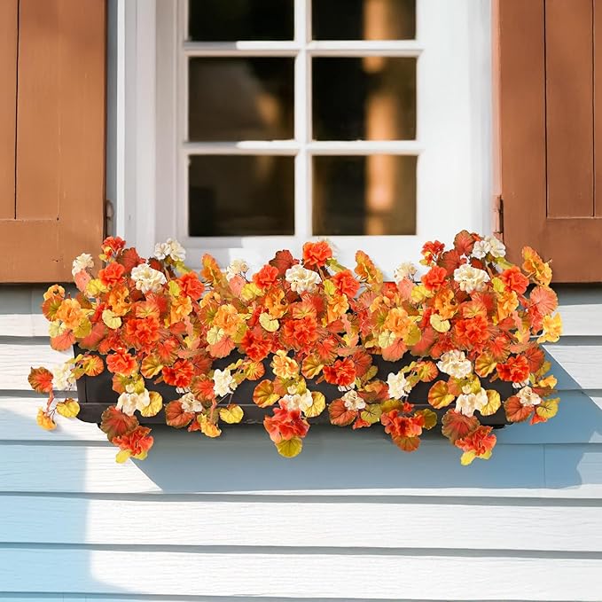 Artificial Fall Flowers for Outdoor Decor 2 Pcs UV Resistant Fake Flowers, Faux Fall Flowers for Outdoor Planters Autumn Silk Flowers for Porch Garden Patio Yard Halloween Decorations