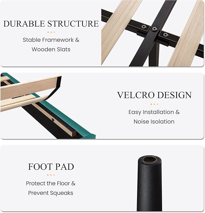 SHA CERLIN Queen Size Velvet Bed Frame with Vertical Channel Tufted Wingback Headboard, Upholstered Platform Bed with Wood Slats, No Box Spring Needed, Easy Assembly, Teal