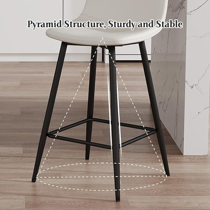 White Barstools Set of 4, 24.6" Counter Height Bar Stools with Back & Metal Footrest, Modern Island Chairs Set of 4 for Kitchens Island Home Bar