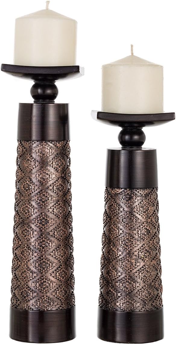 Creative Scents Dublin Brown Pillar Candle Holder Set of 2 - Home Decor Aesthetic, Coffee Table Decor Mantel Centerpieces Table Decorations, Living Room Decor or Dining Tabletop Decor -Gift Packaged-