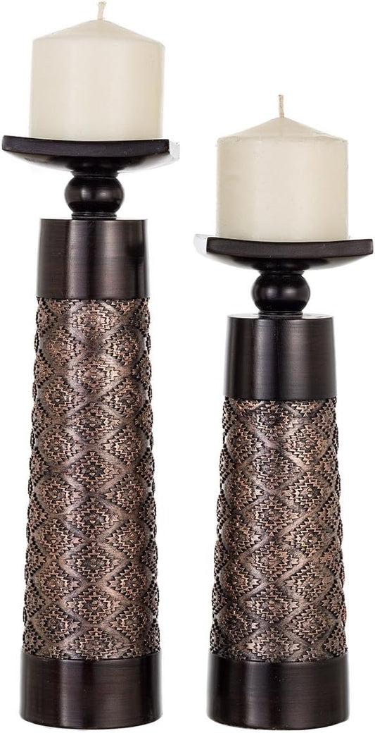 Creative Scents Dublin Brown Pillar Candle Holder Set of 2 - Home Decor Aesthetic, Coffee Table Decor Mantel Centerpieces Table Decorations, Living Room Decor or Dining Tabletop Decor -Gift Packaged-