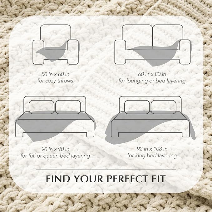 EVERGRACEHOME Chunky Chenille Knit Throw Blanket for Couch, Soft Luxurious Moss Stitch Blankets for Bed, Cozy Decorative Farmhouse Knitted Throws for Sofa, Beige, 60" x 80"