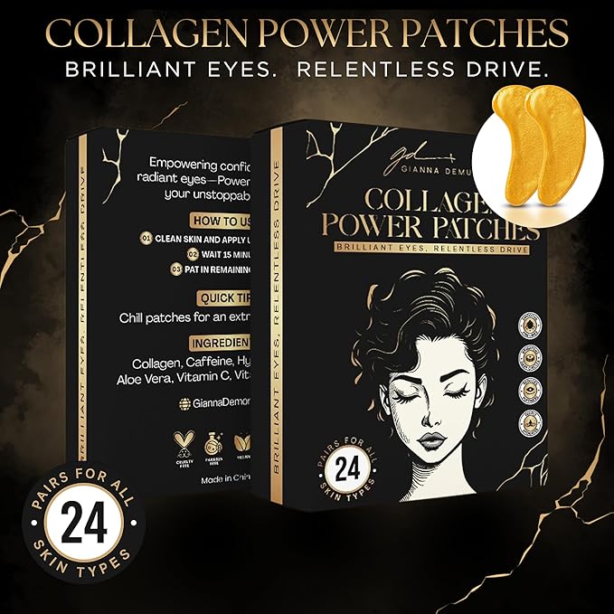 Undereye Mask Patches for Dark Circles, Puffiness & Wrinkles, Gold Eye Mask with Collagen, Caffeine & Hyaluronic Acid, Vegan & Cruelty-Free Eye Patches for Women and Men (24 Pairs)