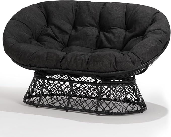 Bme Double Papasan Chair, 600lbs Capacity, Ergonomic Design, Soft Thick Fabric Cushion, Bee-Designed, Durable Steel Frame, 61", Onyx Stone-Black Base
