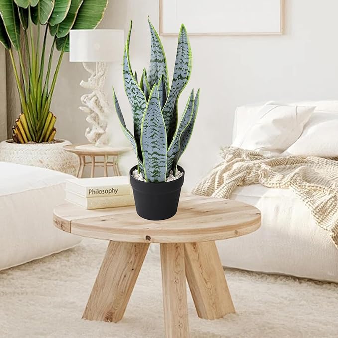 22.5" Artificial Snake Plant Faux Sansevieria Plants Tropical Fake Plants in Black Pot Greenery Plant Perfect for Home Office Living Room Housewarming Gifts Indoor Outdoor Decor-Green