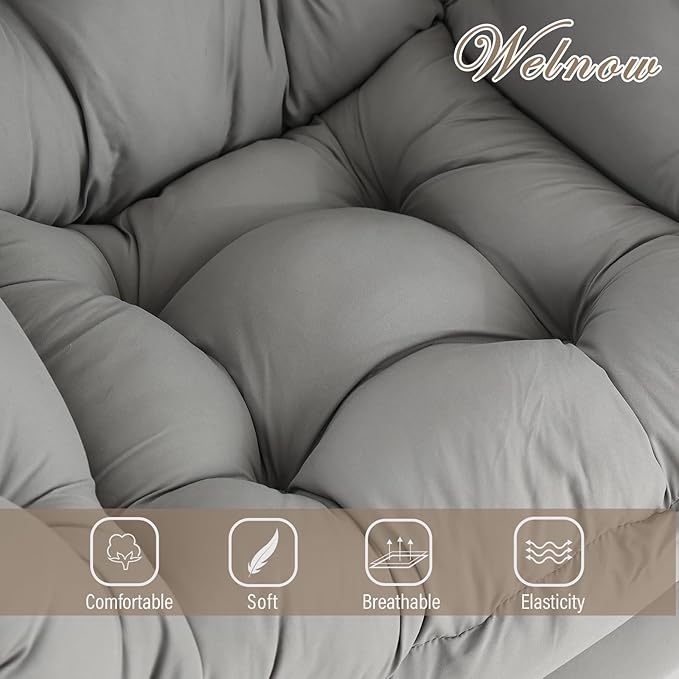 Welnow Lazy Chair with Ottoman, Modern Lounge Accent Chair with Armrests and a Side Pocket, Leisure Sofa Armchair Set, Reading Armchair with Footrest for Small Space, Light Grey