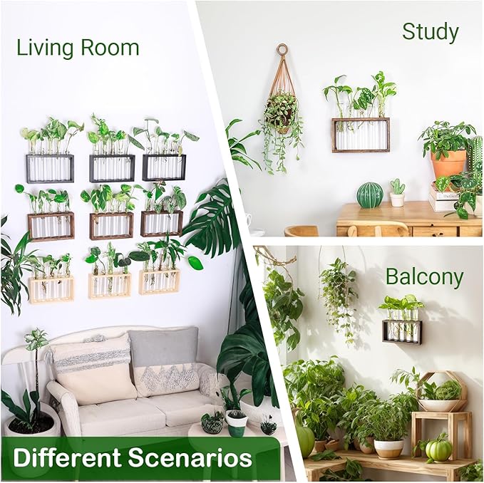 Propagation Station, Plants Terrarium, Plants Lover Gifts for Women,Plant Cutting Holder Home décor,Gifts for Women,House Warming New Home-5 Tubes-Brown