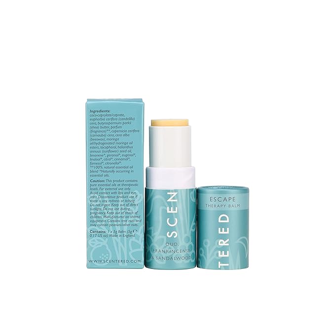 Scentered Aromatherapy Balm Stick - Escape - Natural Calm Essential Oil Roll On - Meditation Aid for Relaxation & Self-Care - 100% Natural: Frankincense, Oud, Sandalwood - Mindfulness Gifts for Women