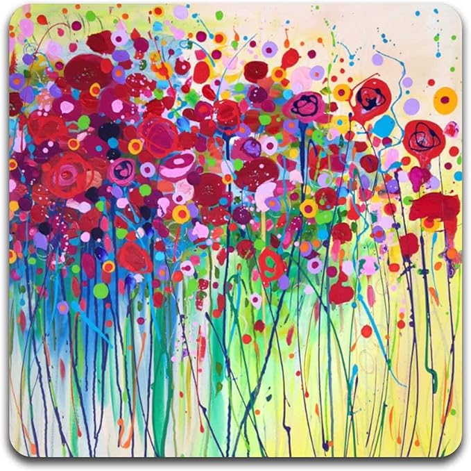 Colorful Watercolor Flowers Square Coaster Set - Made of Recycled Rubber - Set of 4