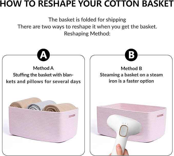 Large Storage Baskets for Shelves, Closet Organizers Bins for Clothes Blanket Towels, Baby Nursery, Toy Baskets Box, Woven Rope Baskets, 17 x 13 x 7.5”, 3 Packs Light Pink