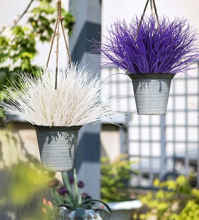 Fake Grass Plant Fake Plants Outdoor Artificial Onion Grass Artificial Grasses Outdoor UV Resistant Faux Plastic Grass Artificial Shrubs Bushes Fake Flowers Outside Artificial Yard Flower(Pure Purple)