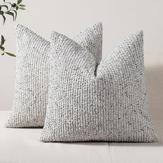 Striped Euro Sham Pillow Covers 26x26 Set of 2 Blue Textured Boucle Chic Morden Boho Accent Farmhouse Square Decorative Couch Throw Pillow Covers for Home Decor Bed Sofa Living Room