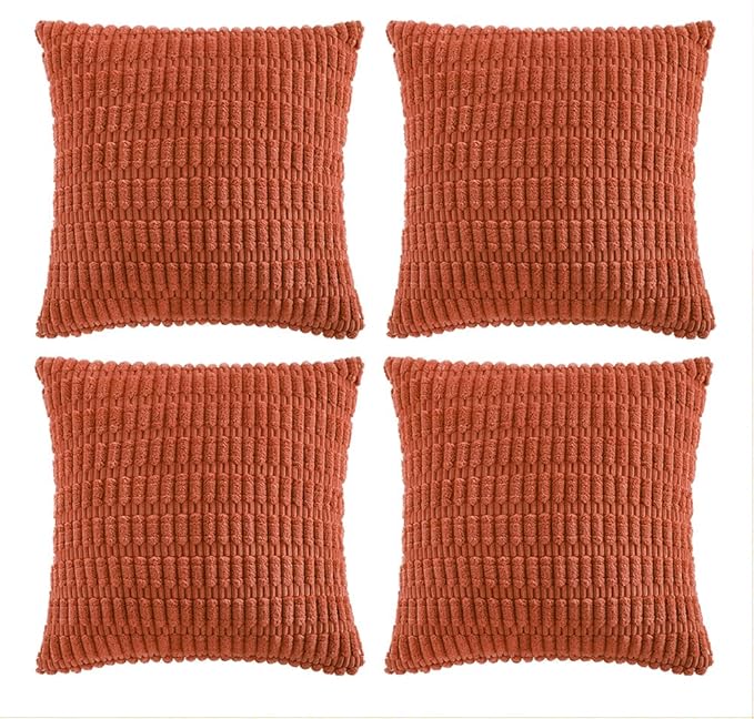 Fancy Homi 4 Packs Boho Burnt Orange Fall Decorative Throw Pillow Covers 26x26 Inch for Couch Bed Sofa, Rustic Modern Farmhouse Home Decor, Soft Plush Corduroy Cute Square Cushion Case 66x66 cm