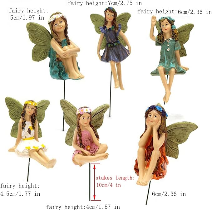 Miniature Fairies Figurines (6pcs) - Decor for Outdoor & Indoor Gardens & Homes, Vintage Resin, Lovely