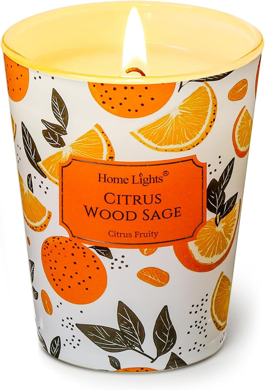 HomeLights Citrus Wood Sage Scented Candles | 6.7oz Soy Candles Eclectic Mixed Styles Large Candle Jars | Ideal Candle Gifts for Events, Home Decor Stress, Relief & Relaxation