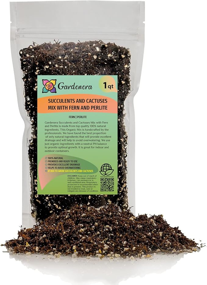 Fern + Perlite Soil Mix for Repotting and Planting Succulents and Cactuses - 1 Quart Bag