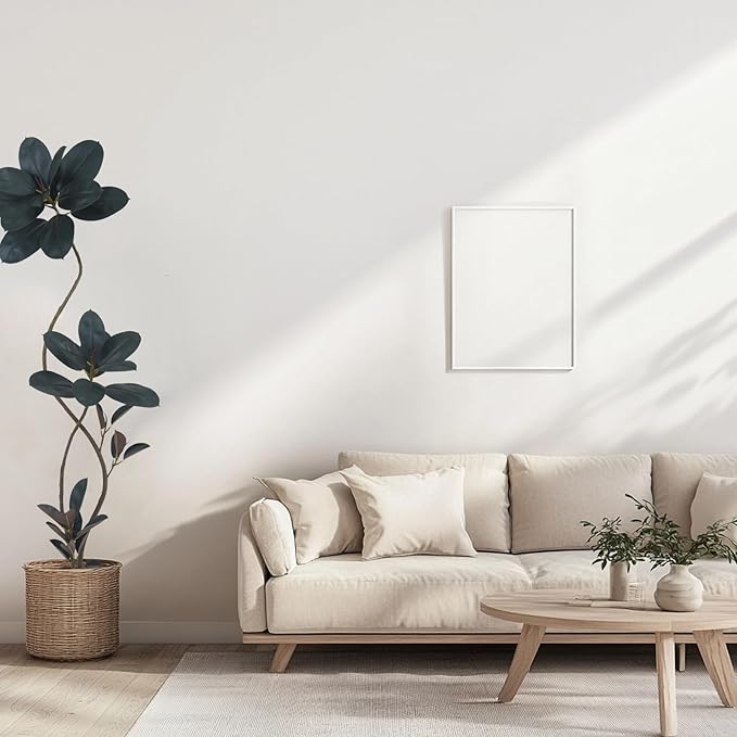 Artificial Rubber Tree Plant, 72 Inch Indoor Tree, Green with Round Planter, All Season Home Decor (Black, 6ft)