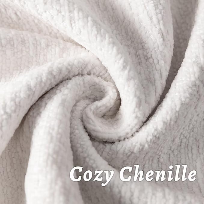 Cream White Decorative Throw Pillow Covers 24x24 Inch Set of 2 Cozy Soild Chenille Cushion Cases Soft Textured Square Couch Pillows Cover Boho Accent Farmhouse Pillowcases for Sofa Bed