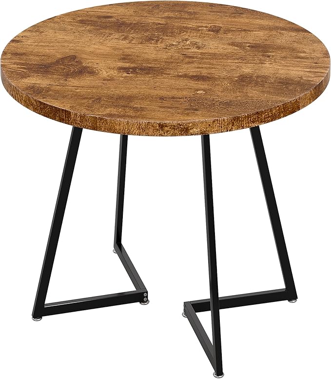 VECELO 35" Round Dining Table for 4, Wood-Grain Tabletop & Heavy-Duty Steel Frame, for Kitchen, Living Room, Easy Assembly, Antique Brown