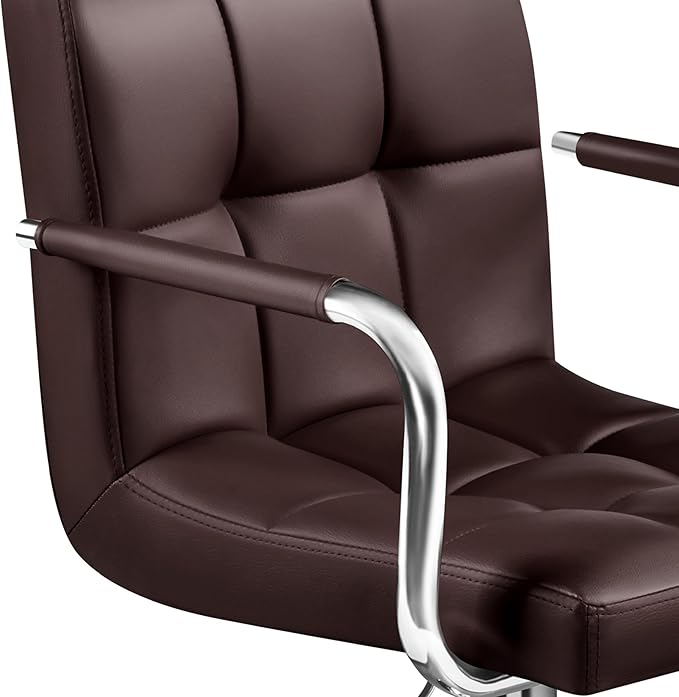 Yaheetech Bart Stools Set of 4, PU Leather Adjustable Barstools with Armrest, Counter Height Stool Chairs with Thickened Seat Cushion for Kitchen Island, Brown