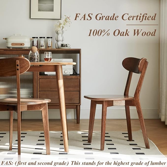 100% Solid Oak Wood Dining Chairs Set of 4 - Practical Kitchen Chairs - Wood Dining Chair for Dining Room, Kitchen (Walnut)
