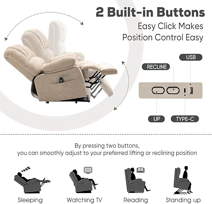 Power Lift Chair with Massage Lumbar Heating, Large Recliner Chair for Adult, 23" Wide Seat Big and Tall Recliner Sofa with Remote Control, Standing Assistance, Cup Holders, Beige