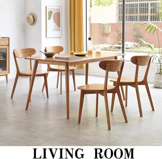 100% Solid Oak Wood Dining Chairs Set of 2, Mid Century Modern with Wide Rounded Backrest, Chairs for Dining Room, Kitchen Chairs, Original Wood Color