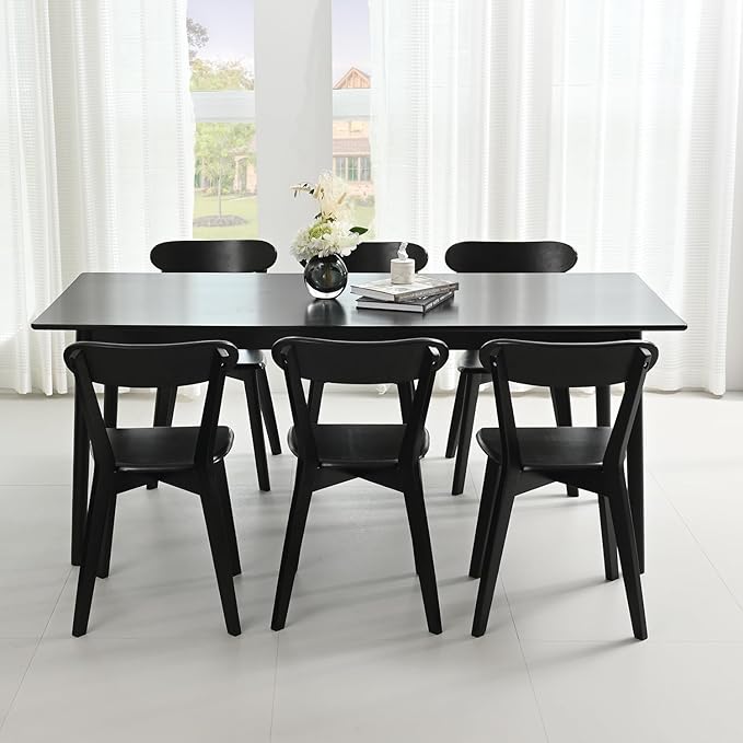 DELAVIN Soild Wood Dining Chairs Set of 6, Mid Century Oak Wood Kitchen Chairs, Vintage Dining Room Chairs Set Suitable for Kitchen, Black