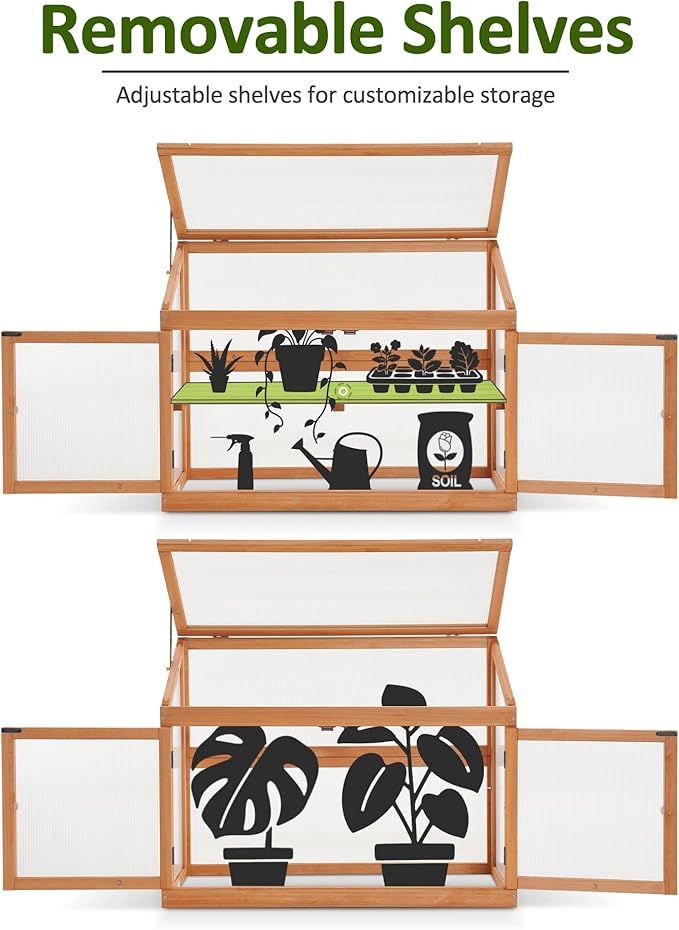 MCombo 2-Tier Wooden Cold Frame Garden Greenhouse Raised Flower Planter Shelf Bed Protection 6057-0160 (Orange)