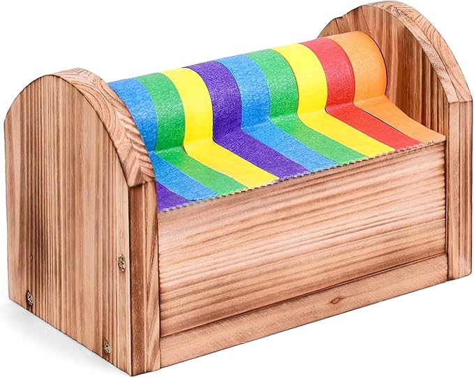 Masking Tape Dispenser - Wood Craft Tape Dispenser for Kids, Multi Tape Dispenser Multi Roll Tape Holder Tape Cutter for Gift Wrapping, Gift for Children Office Home School (Sawtooth)