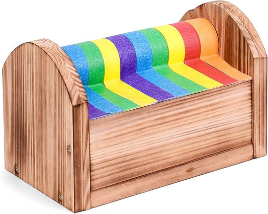 Masking Tape Dispenser - Wood Craft Tape Dispenser for Kids, Multi Tape Dispenser Multi Roll Tape Holder Tape Cutter for Gift Wrapping, Gift for Children Office Home School (Sawtooth)