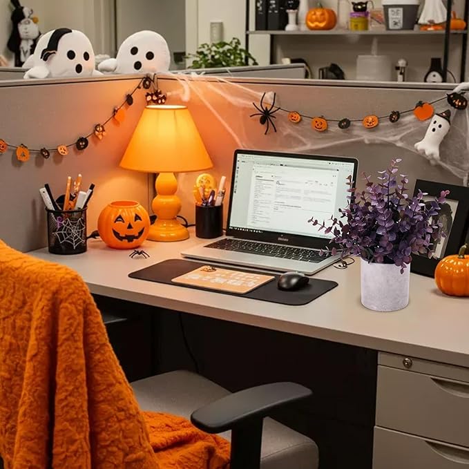 2 Pack Small Fake Plants Eucalyptus Potted Artificial Plants Fall Decorations for Home Shelf Office Bathroom Desk Farmhouse Room Coffee Table Decor Halloween Decor (Plum)