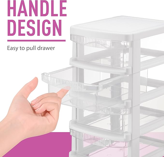 Mini Plastic Stacking Desk Top 4-Drawer Storage Organizer, for Makep Vanity Nail Polish Bathroom Stationery Art Craft Supplies Kitchen Office Garage and Small Organization, Small, White