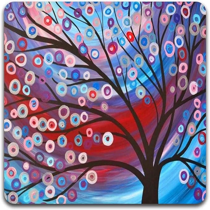 Color Tree of Life Square Coaster Set - Made of Recycled Rubber - Set of 4