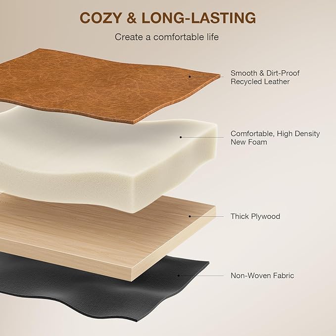 18-Inch Large Leather Vanity Stool, Vanity Chair with Metal X-Leg, Ottoman Accent Stool with Thick Padded Saddle Seat, Brown