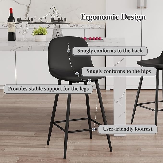 Barstools Set of 4, 24.6" Counter Height Bar Stools with Back & Metal Footrest, Modern Island Chairs Set of 4 for Kitchens Island Home Bar(2 Black & 2 White)