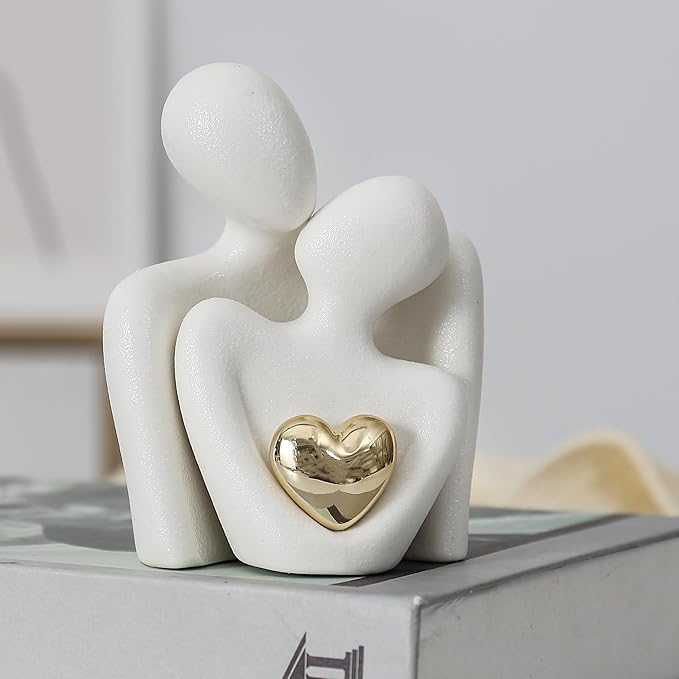 Hugging Couple Statue Ceramic Lover Figurine Home Decor is a Romantic Gift for Her on Wedding Anniversary and Valentines, TV Stand Decoration Knick Knacks for Shelves (M)