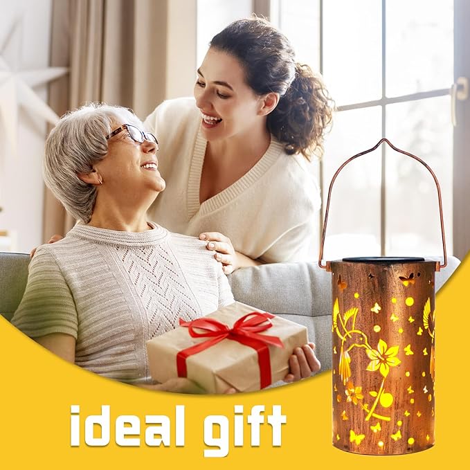 Solar Lanterns Outdoor Waterproof Hummingbirds Birthday Gifts for Women Mom Grandma Garden Decor Metal Hanging LED Decorative Light for Patio Yard Lawn Backyard Front Porch Gardening Gifts