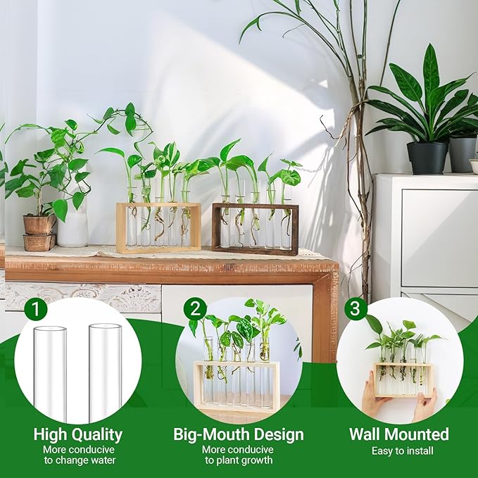 Propagation Station, Plants Terrarium, Plants Lover Gifts for Women,Plant Cutting Holder Home décor,Gifts for Women,House Warming New Home-5 Tubes-Beige
