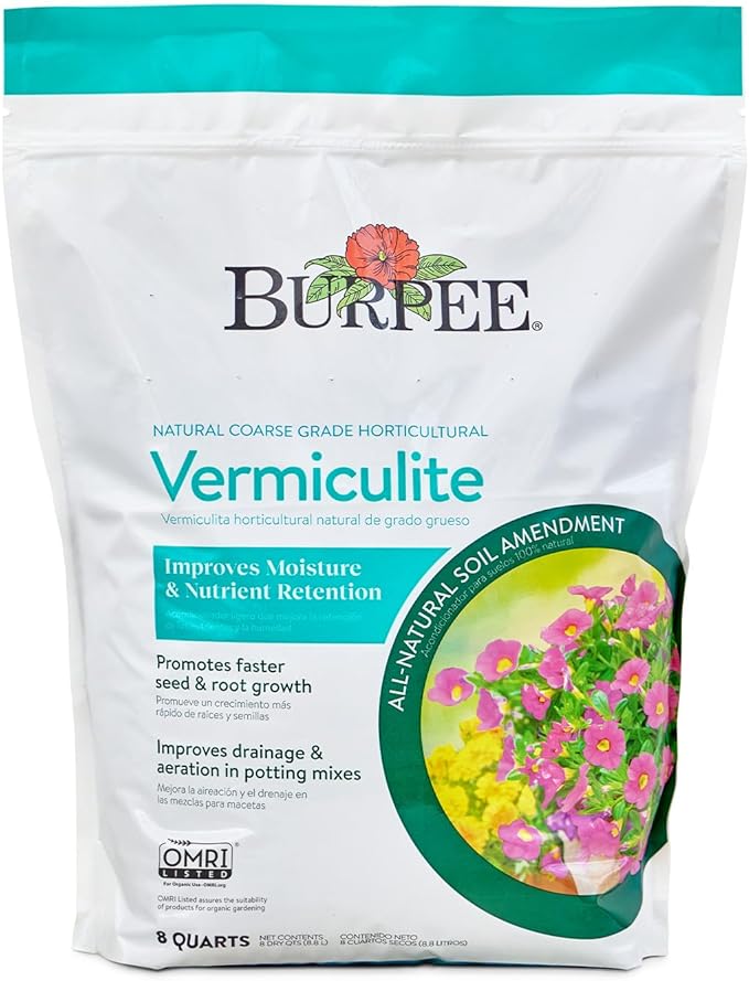 Burpee Organic Horticultural Add to Potting Soil | Ideal for Seed Starting, Water Retention and Plant Propagation | 100% Natural | 8 Quart, 1-Pack, Vermiculite (8qt)