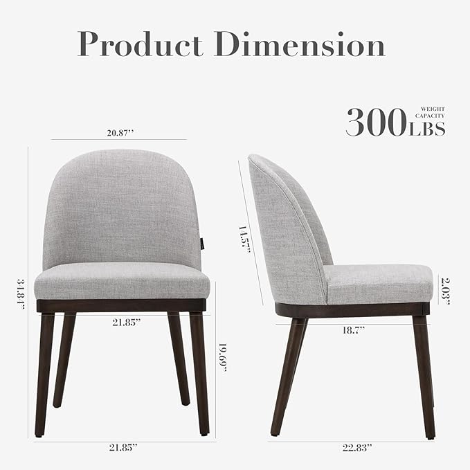 COLAMY Upholstered Dining Chairs Set of 2, Large Dining Room Kitchen Chairs with High Back and Deep Seat, Modern Fabric Dinner Chairs with Wood Legs, Light Grey