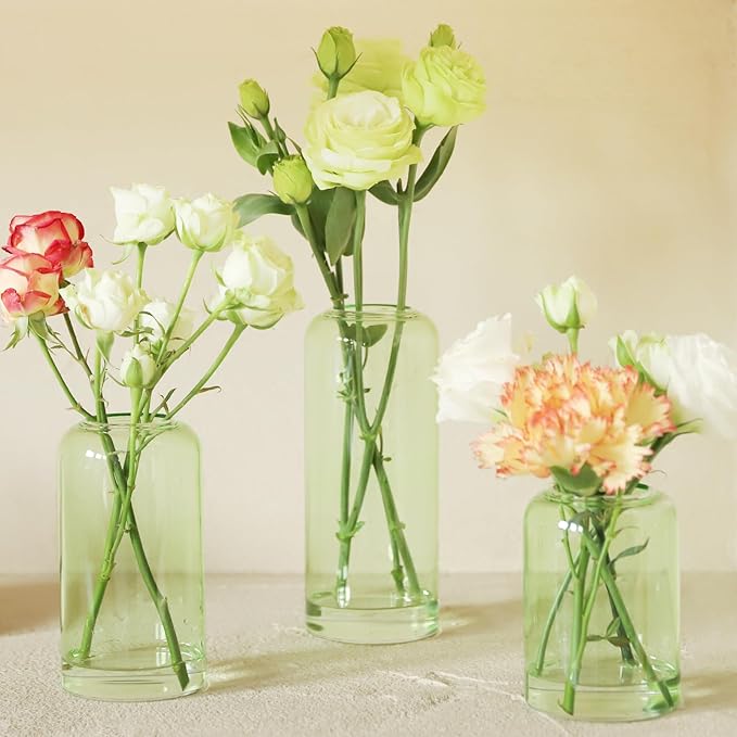 24Pcs Bud Vases Set, Glass Flower Vase for Centerpieces, Small Vases for Flowers, Decor Centerpiece for Bathroom, Decorative Vases for House Warming(Green)