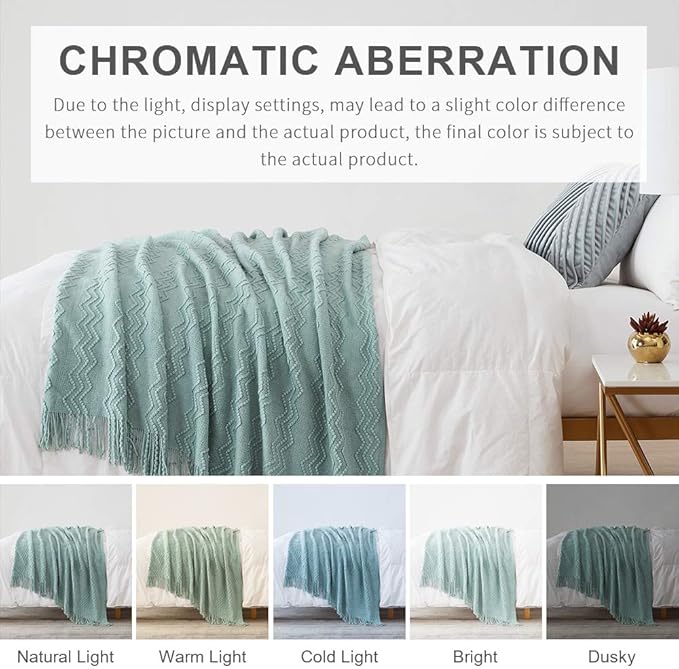 BOURINA Aqua Throw Blanket 50x60 Inches Throw Textured Solid Soft Sofa Couch Decorative Knit Blanket