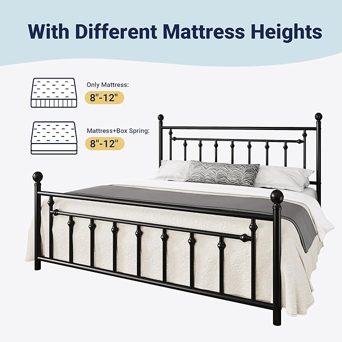 Allewie 14 Inch King Size Metal Platform Bed Frame with Victorian Vintage Headboard and Footboard/Mattress Foundation/Under Bed Storage/No Box Spring Needed/Easy Assembly/Noise Free/Black