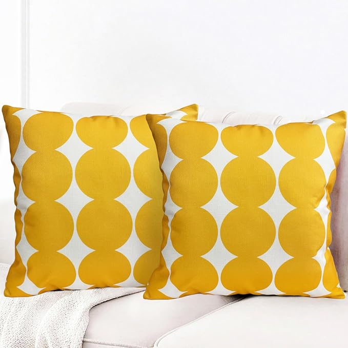 Decorative Throw Pillow Covers Set of 2 Chrome Yellow Fashion Polka dot Pillow Covers 22x22 Inch Throw Pillow Cover Linen Pillowcase Farmhouse Outdoor Pillow Covers for Couch Sofa Bedroom