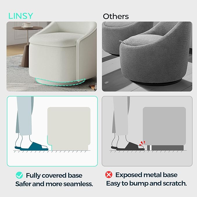 LINSY Swivel Accent Chair with Storage Comfy Chenille Barrel Chairs, Small 360 Swivel Modern Armchair for Living Room Bedroom, Boucle Reading Chair for Study Room (Beige)