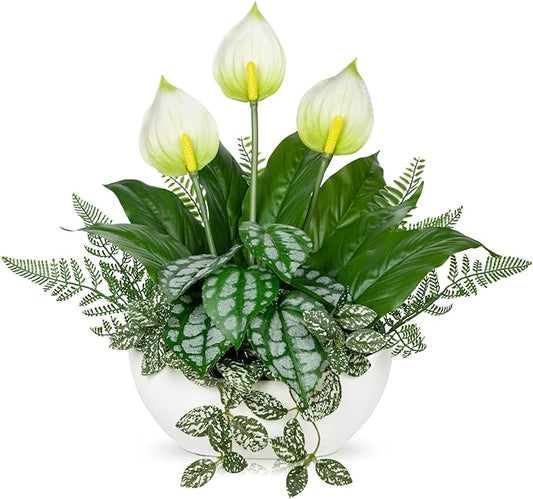 Fake Plants 14.2" Artificial Potted Plant Assorted Faux Plants in Pot Silk Plants Artificial Plants Indoor for Home Living Room Bedroom Bathroom Office Desk Table Centerpieces Shelf Greenery Decor