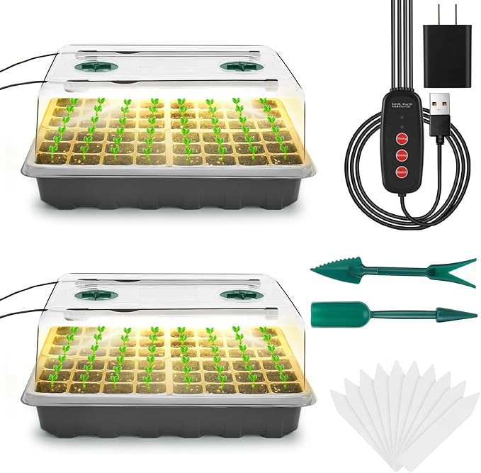 Seed Starter Tray with Grow Light, 96-Cell Seed Starter Kit, Seedling Starter Trays with Humidity Domes, Automatic Timer, Adjustable Light Indoor Gardening Plant Germination Trays