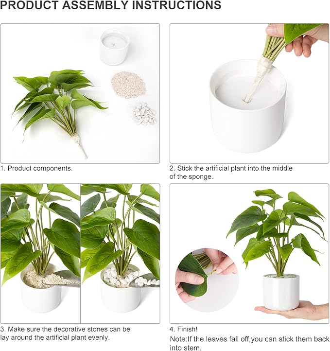 Mkono Fake Plants in Ceramic Pot, 11" Potted Artificial Plants for Home Decor Indoor Faux Green Leaf Plant with Modern White Planter for Desk Shelf Office Room Decoration (Pothos)